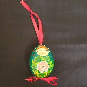 Hand-Painted Russian Egg / Ornament with Red Ribbon